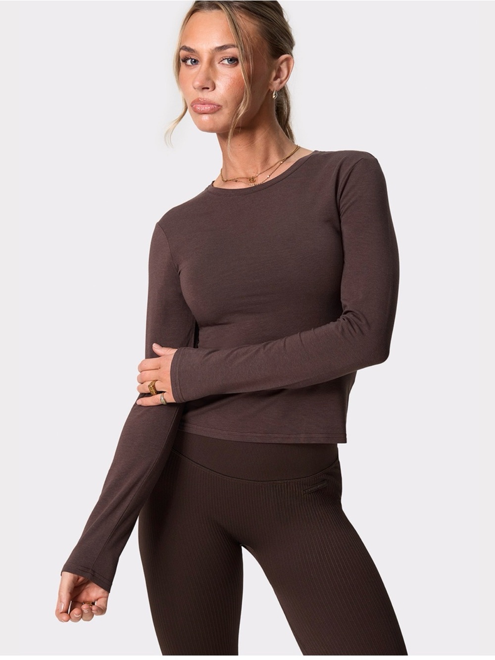 “Better together “Women's Long Sleeve Crewneck Top in Dark Brown